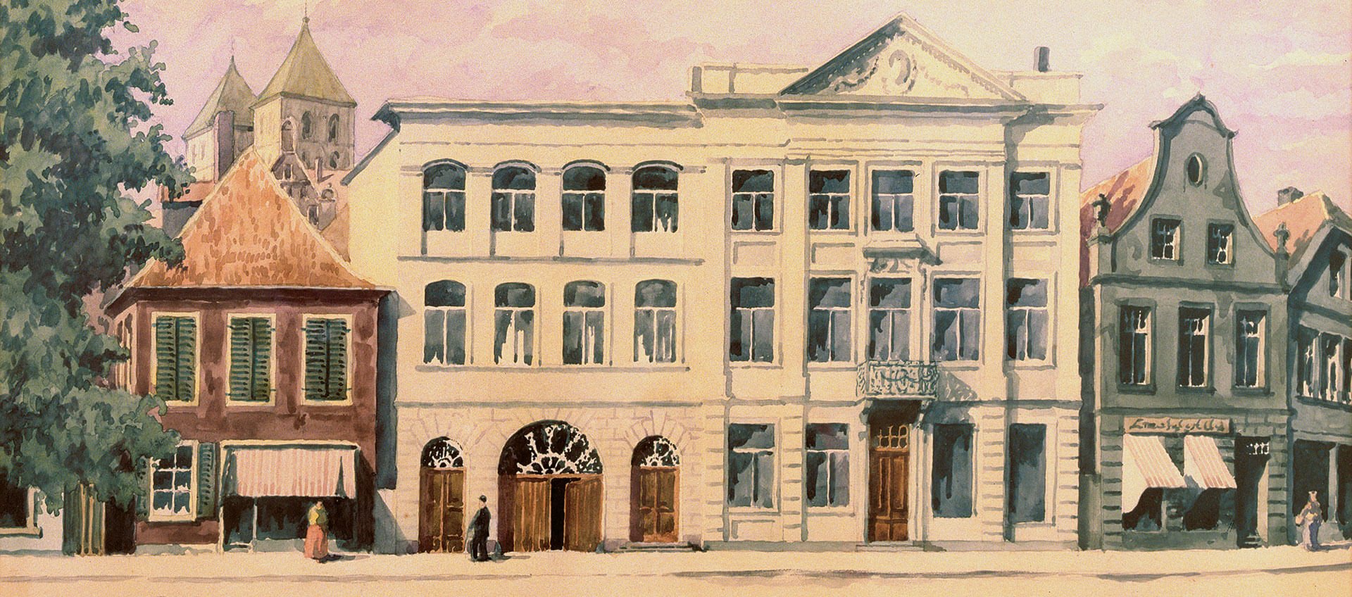 Das Bild zeigt eine historische Aufnahme von den Geschäftsräumen der Firma L. Stroetmann GmbH & Co. KG, an der Rotenburg 28/29 in Münster im Jahre 1854 .
