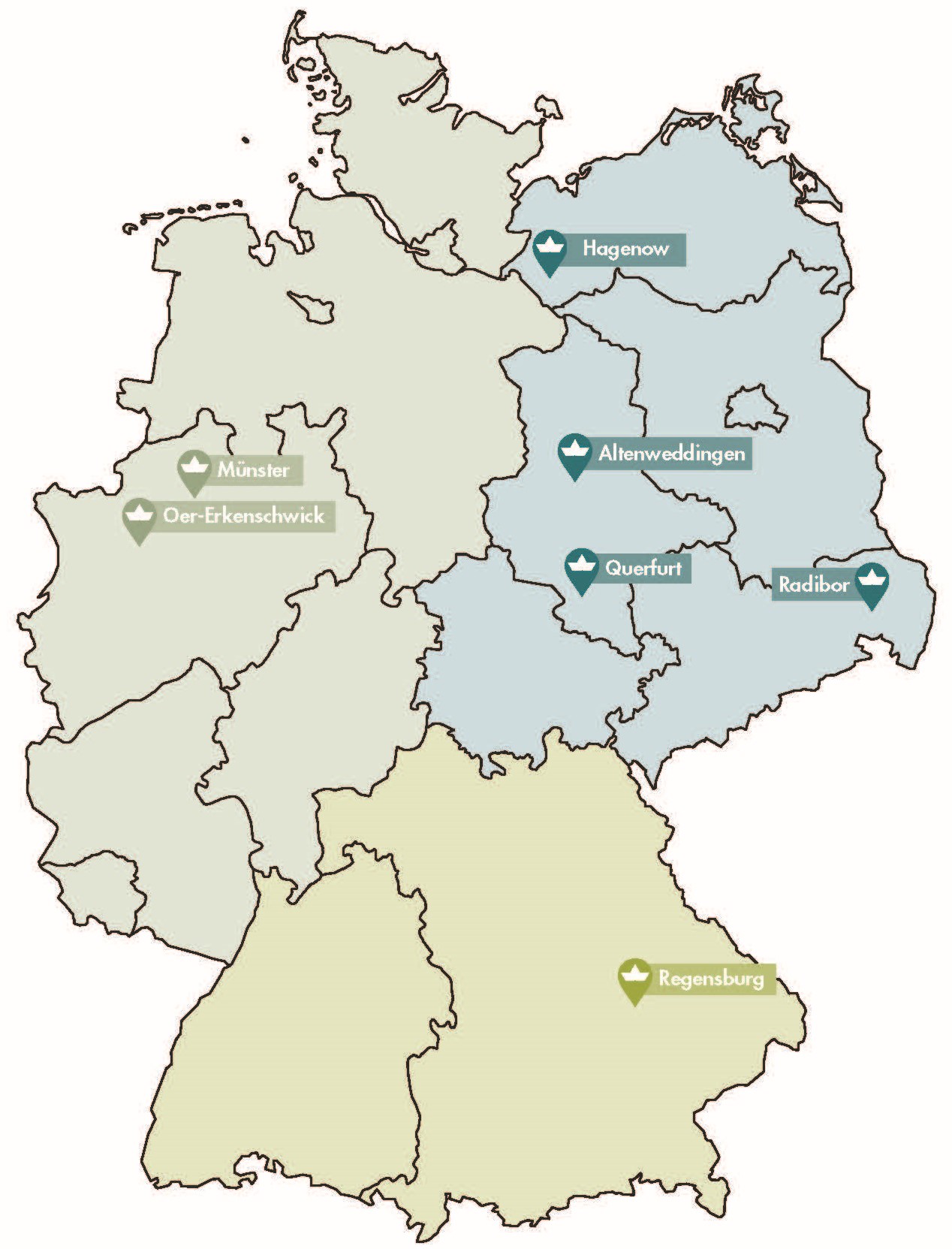 Deutschlandkarte mit Standorten von L. Stroetmann Saat